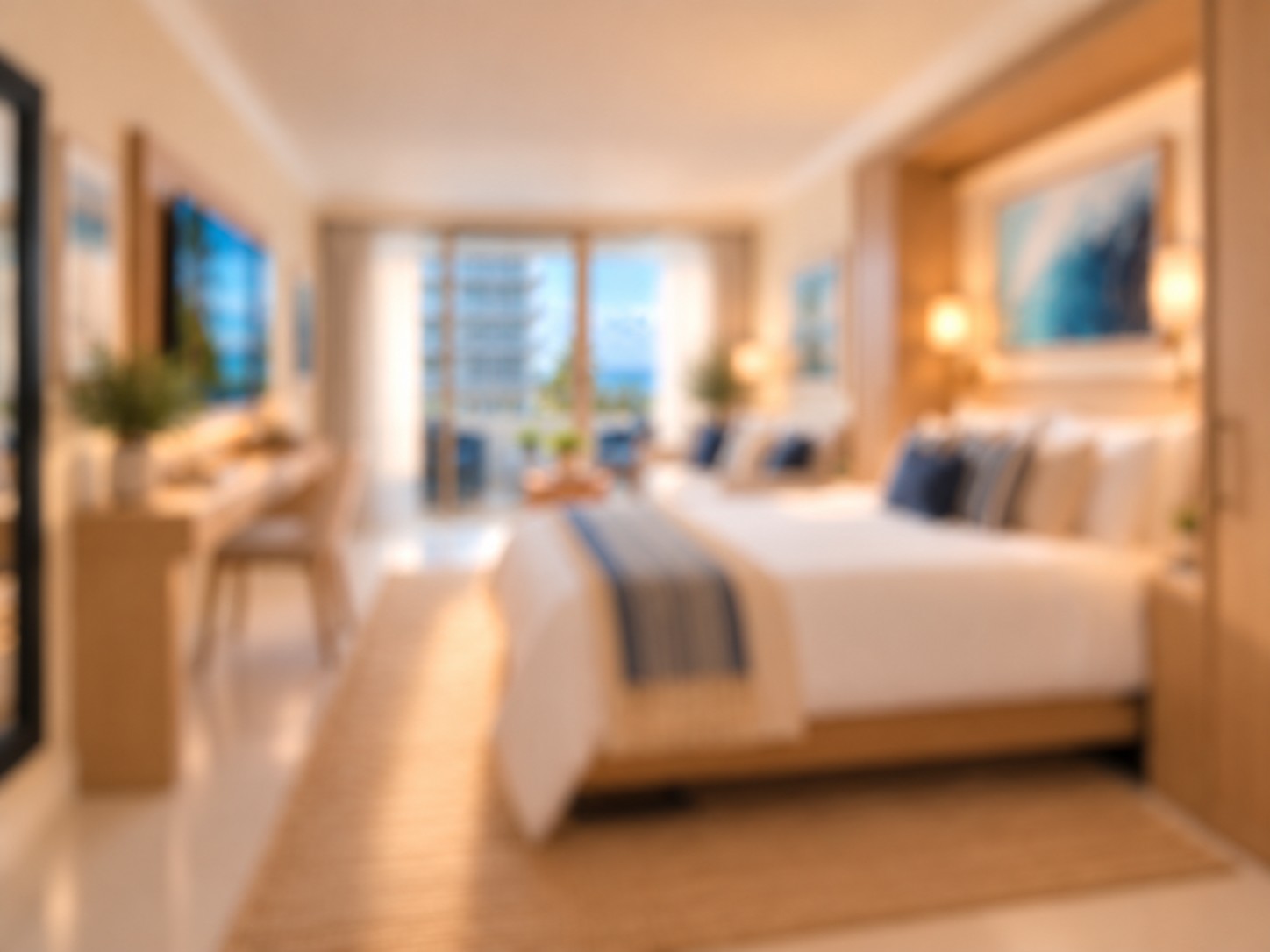 Soft-focus preview of our forthcoming Love Suite, with Murphy bed on the right and TV opposite