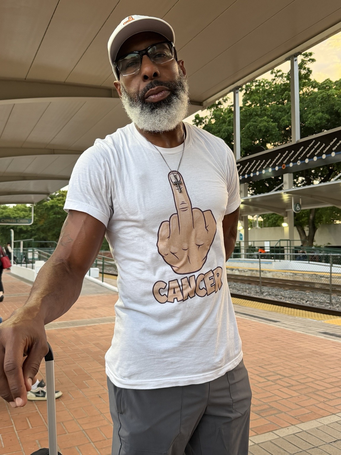Robert wearing his cancer resilience T-shirt